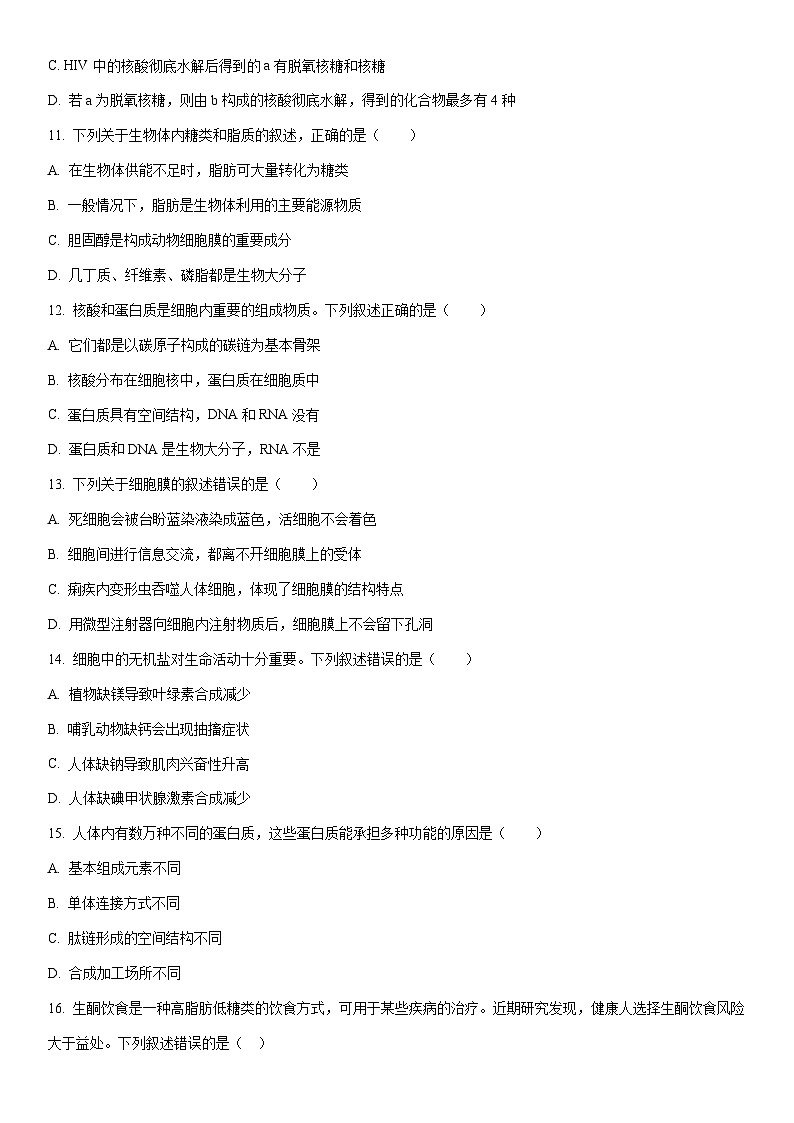 2025-2026学年天津市河东区8中高一上学期期中生物试卷（学生版）第3页