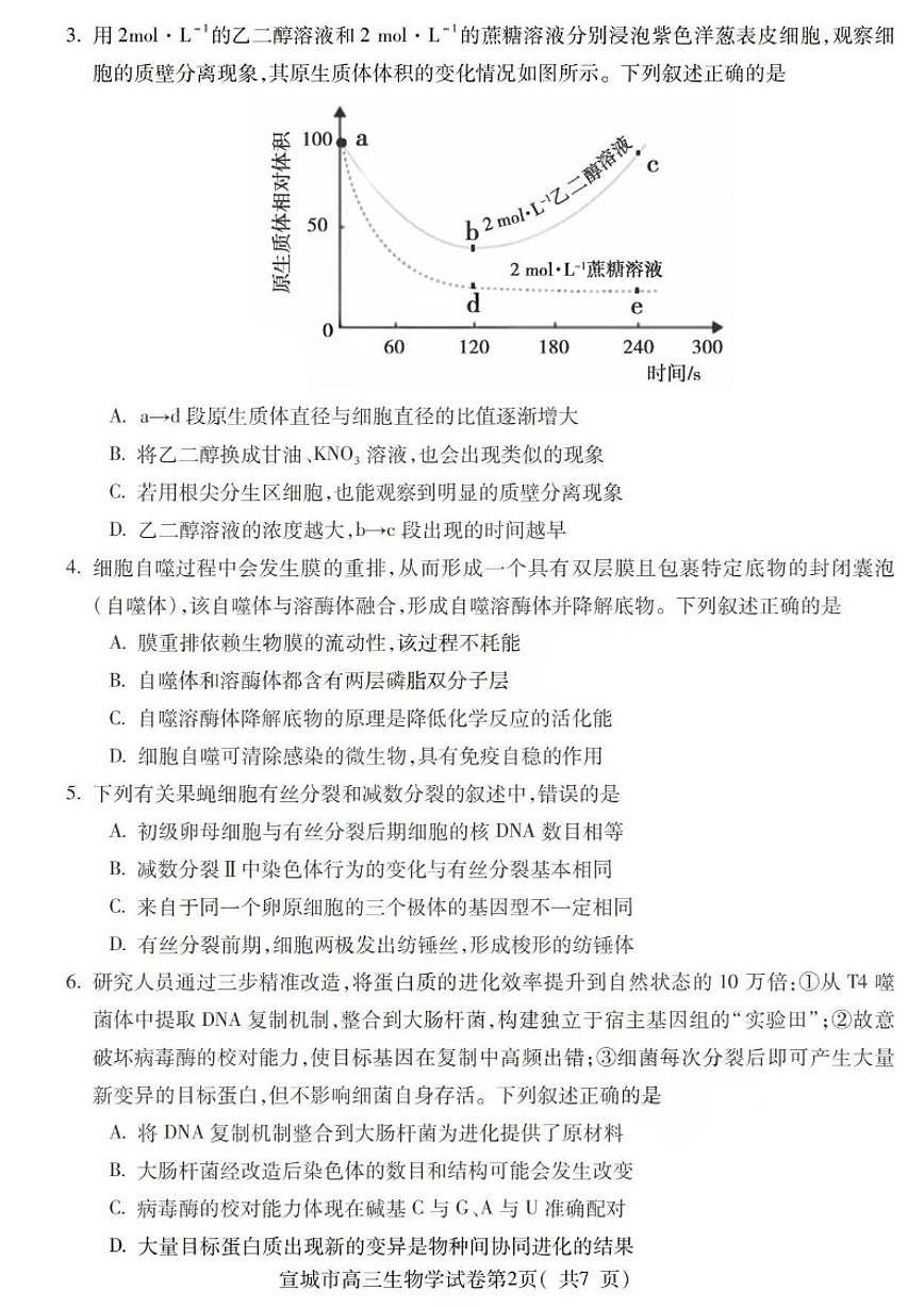 2026届安徽省宣城市上学期高三期末调研测试生物试题（含答案）第2页