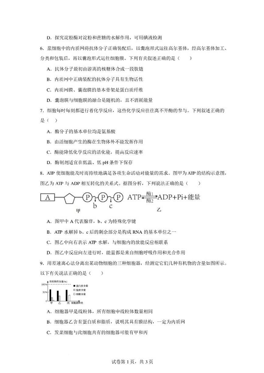 2025-2026学年湖南省岳阳市岳阳县第一中学高一上学期2月期末生物学试题（含答案）第3页