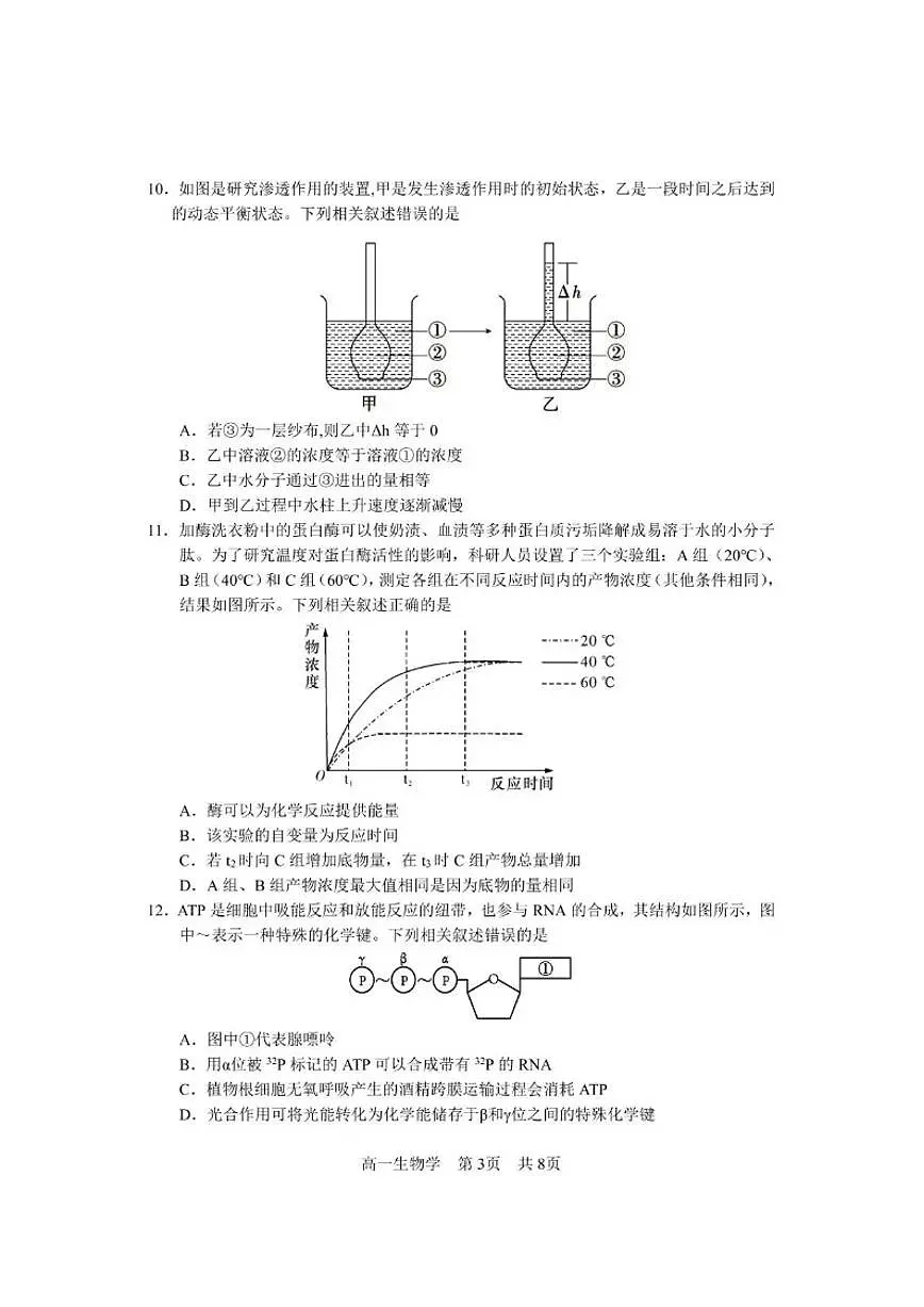 2025-2026学年四川省攀枝花市度高一（上）期末教学质量监测样卷生物学试卷（含答案）第3页
