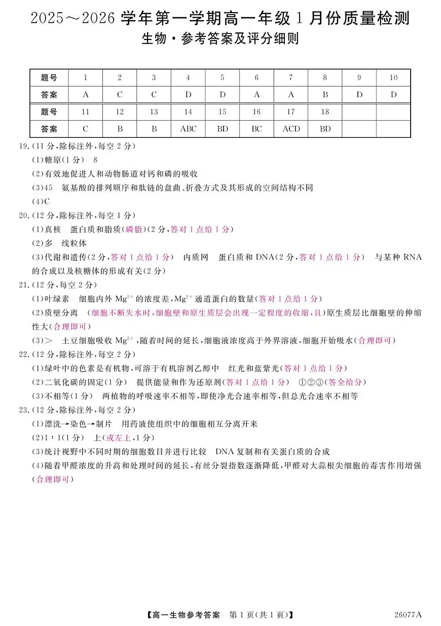 26077A-评分细则-生物第1页