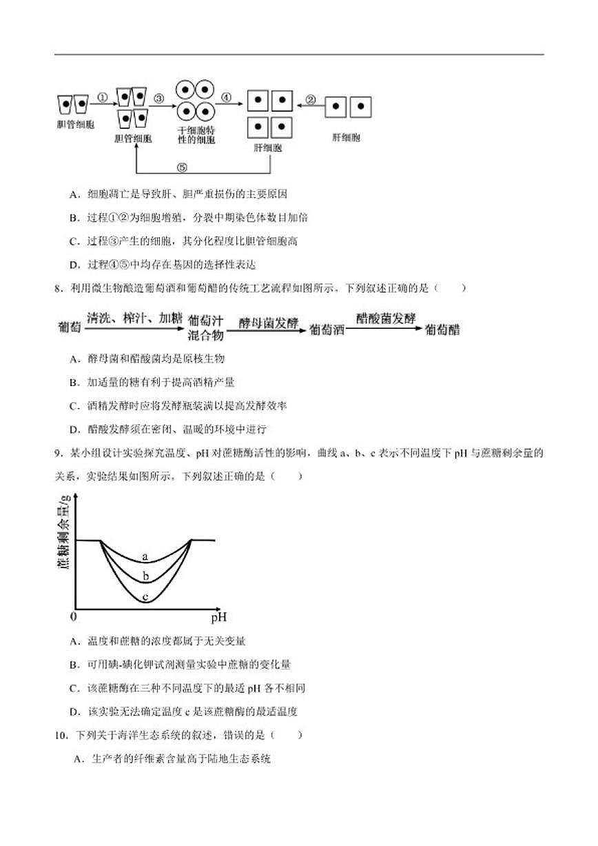 2025-2026学年浙江省温州市高一上学期期末质量评价生物（A）（含答案）试卷第2页