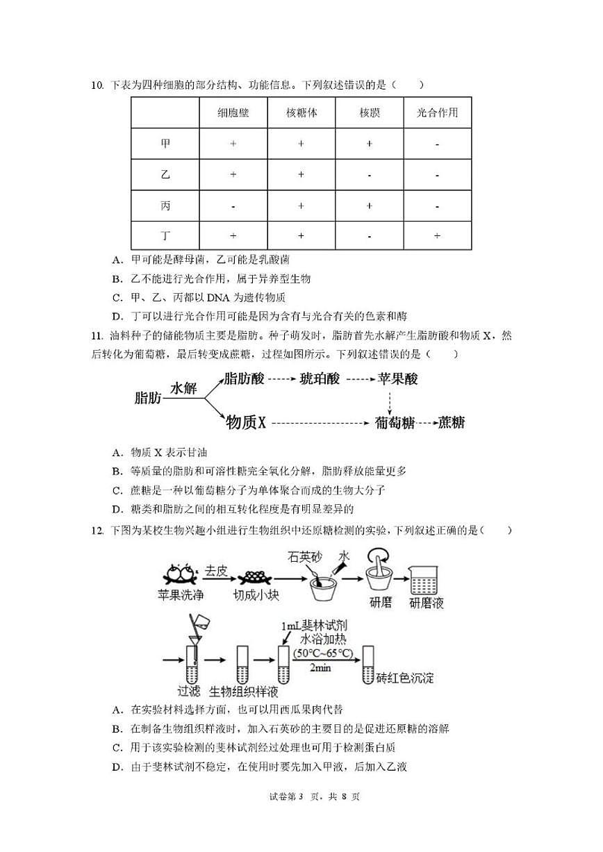 2025-2026学年广东深圳市坪山区深圳市聚龙科学中学等校度第一学期高一年级期末考试生物学试题（含答案）第3页