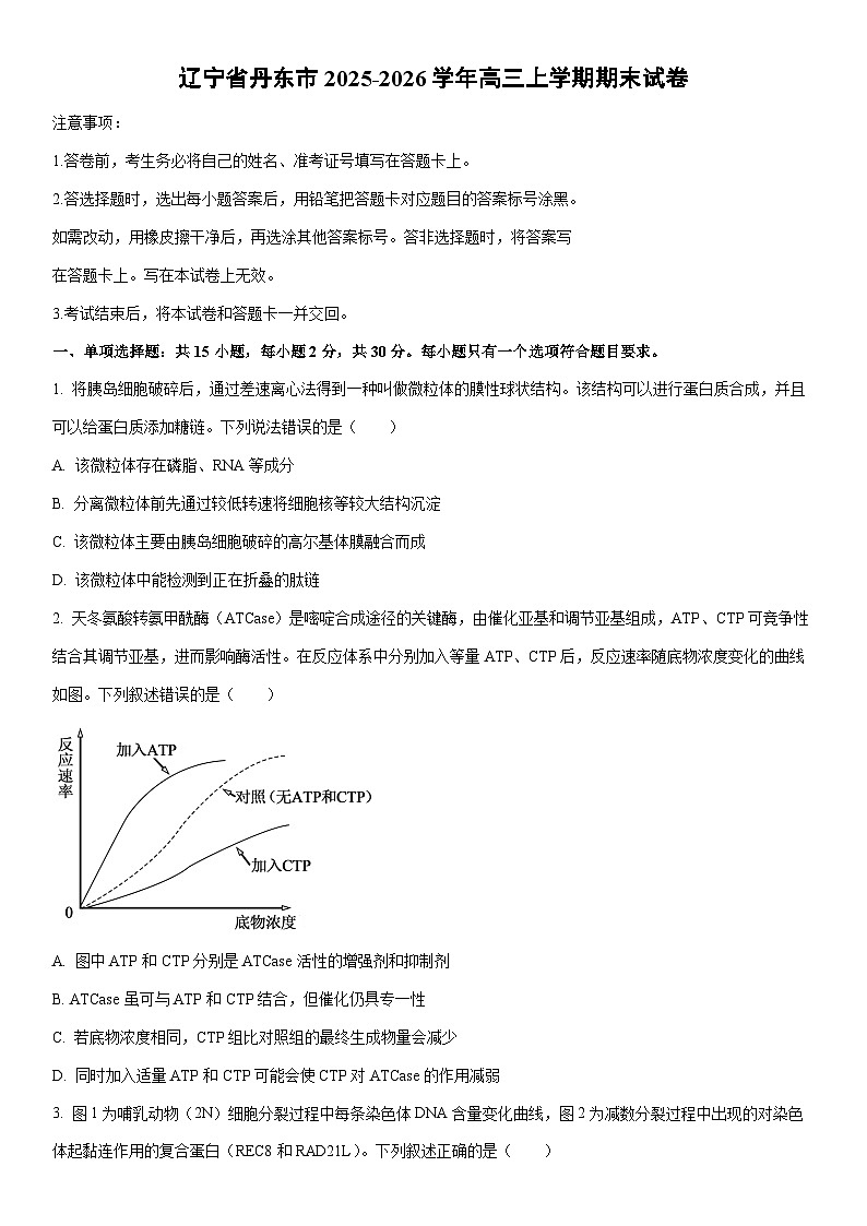 2025-2026学年辽宁省丹东市高三上学期期末生物试卷（学生版）第1页