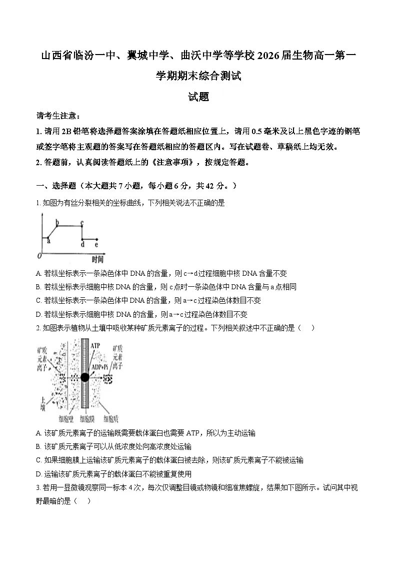 2025-2026学年山西省临汾部分学校高一上学期生物期末综合测试试题及答案第1页