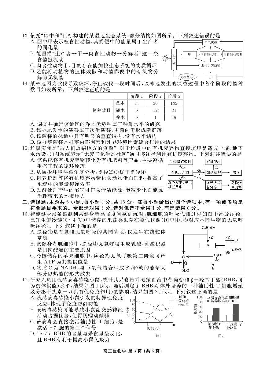 辽宁省点石联考2026届高三期末质量监测生物第3页