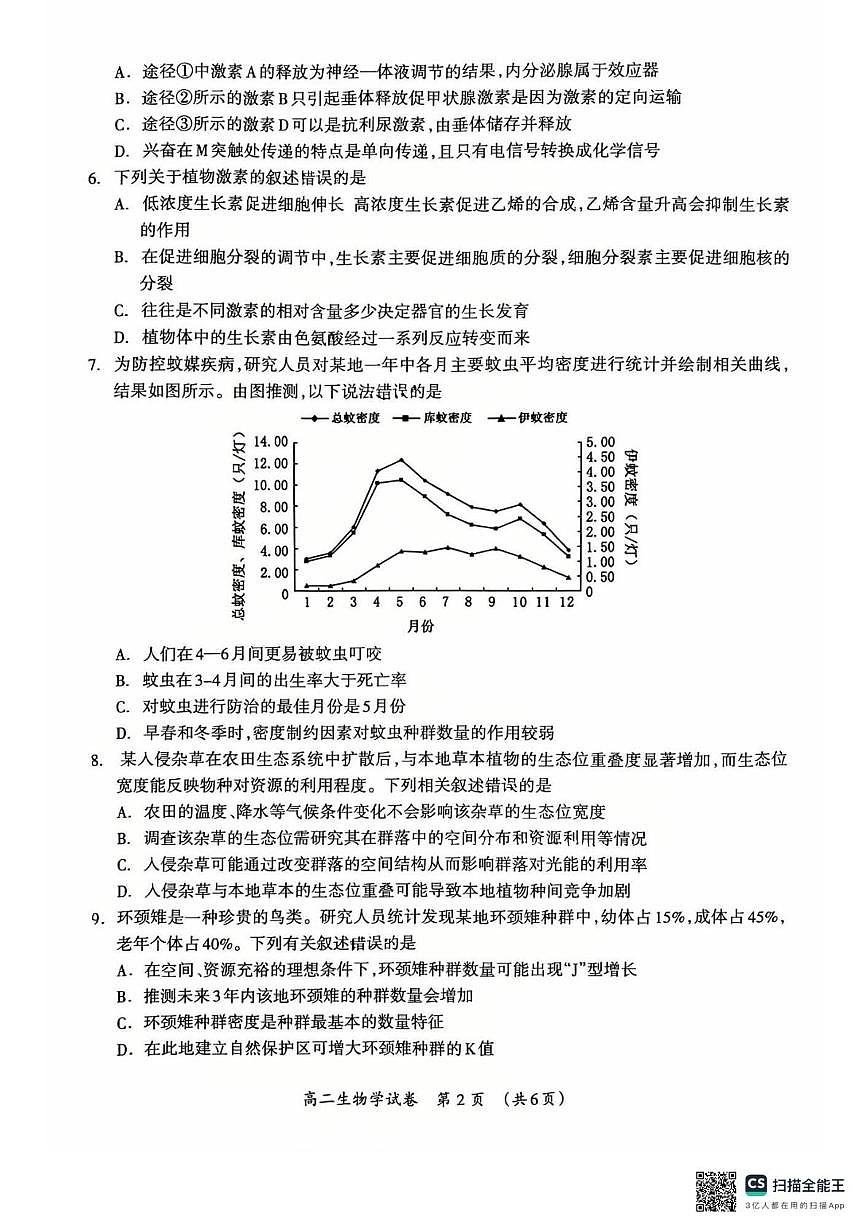 2025-2026学年度上学期期末质量检测高二年级生物 2025-2026学年度上学期期末质量检测高二年级生物学试题第2页