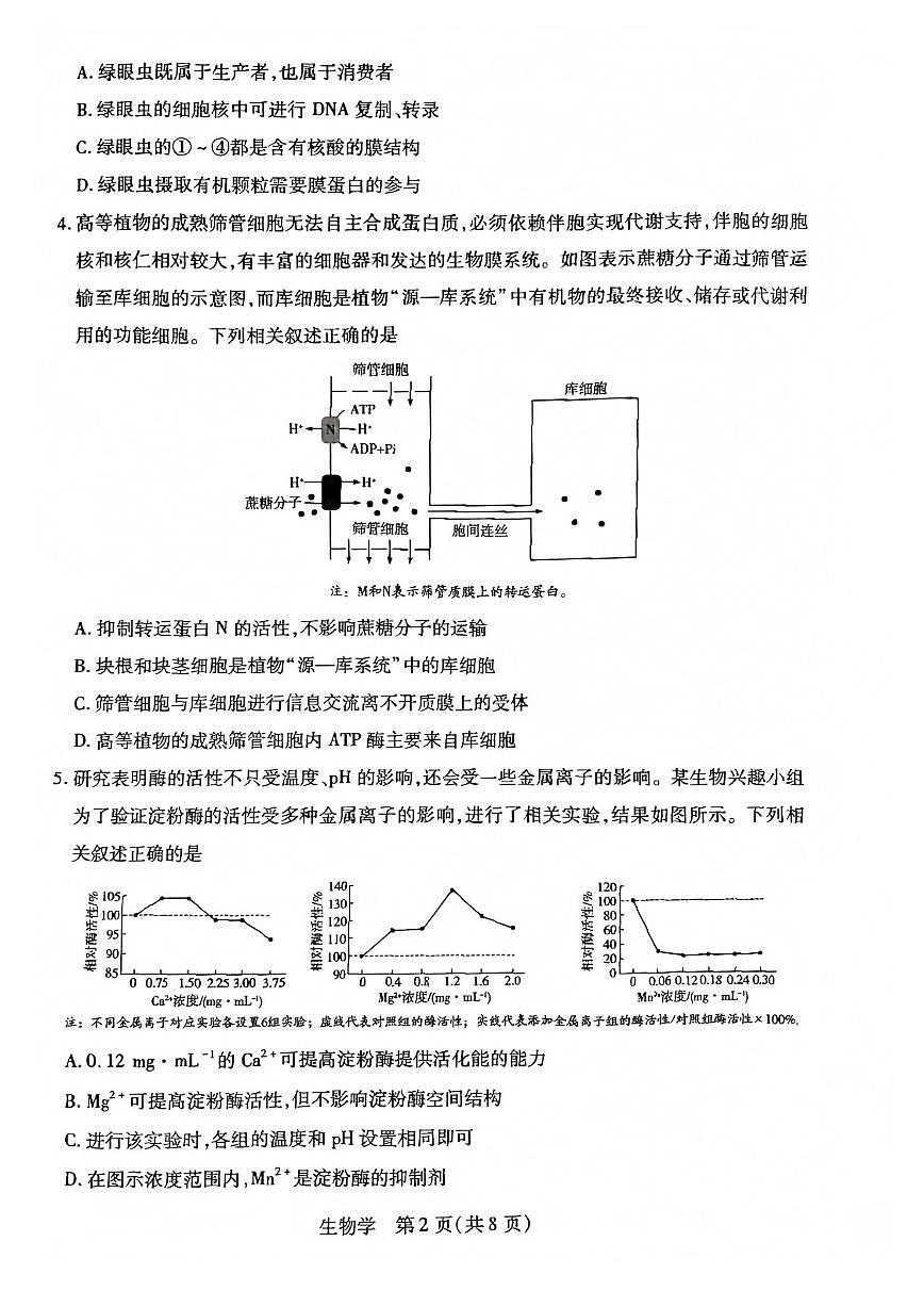 2025-2026学年安徽省亳州市高三第一学期期末质量检测生物试题（含答案）第2页