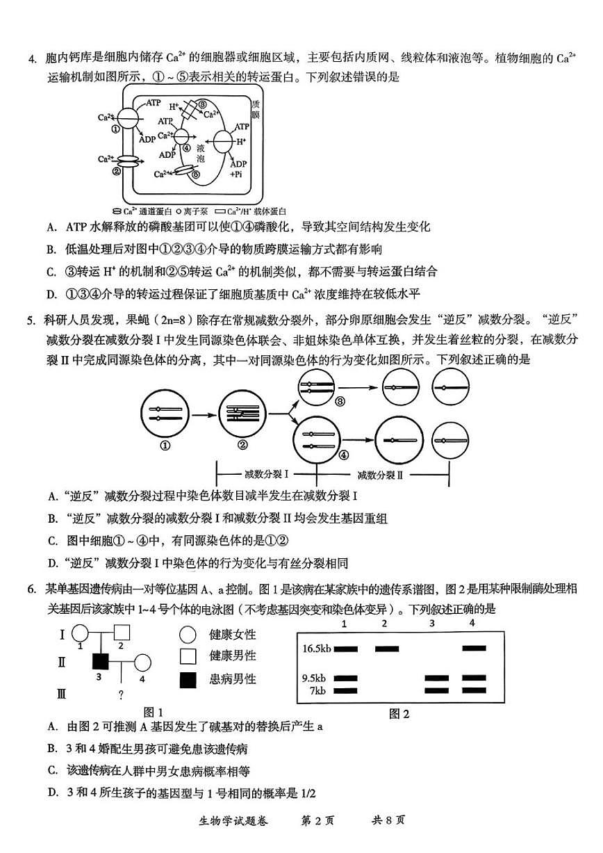 2026届云南省曲靖市高三上学期月考第一次教学质量监测生物试卷（含答案）第2页
