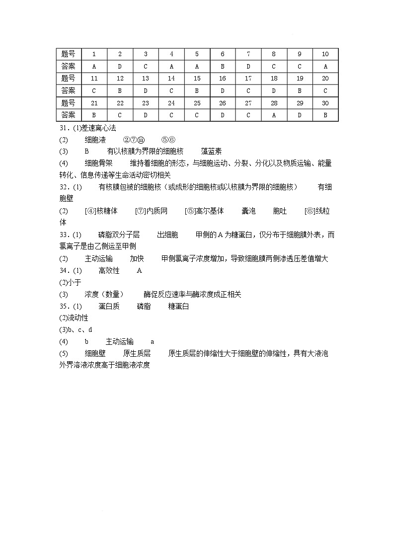 石嘴山市第一中学2025-2026学年高一上学期1月月考生物答案第1页