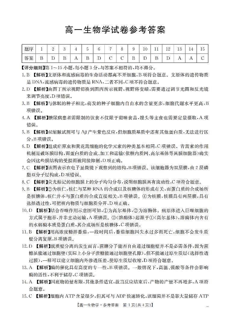 生物学答案_扫描版第1页