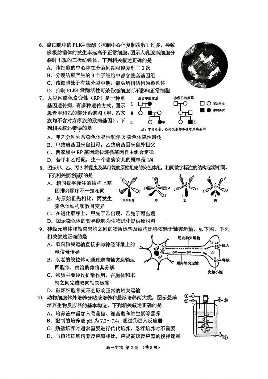 2026届江苏省苏州市高三上学期期末考试生物试卷（含答案）第2页