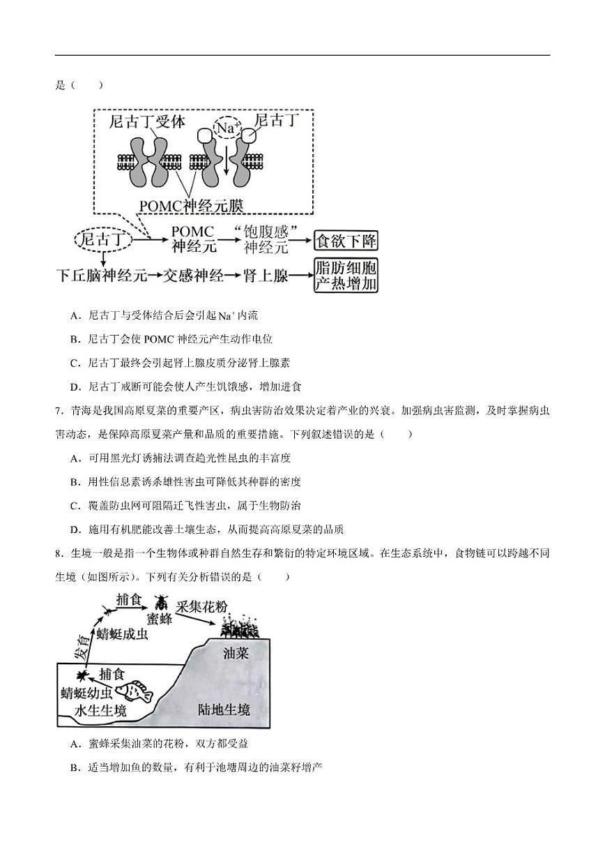 2025-2026学年河北省保定市高二上学期1月期末生物试卷（含答案）第2页