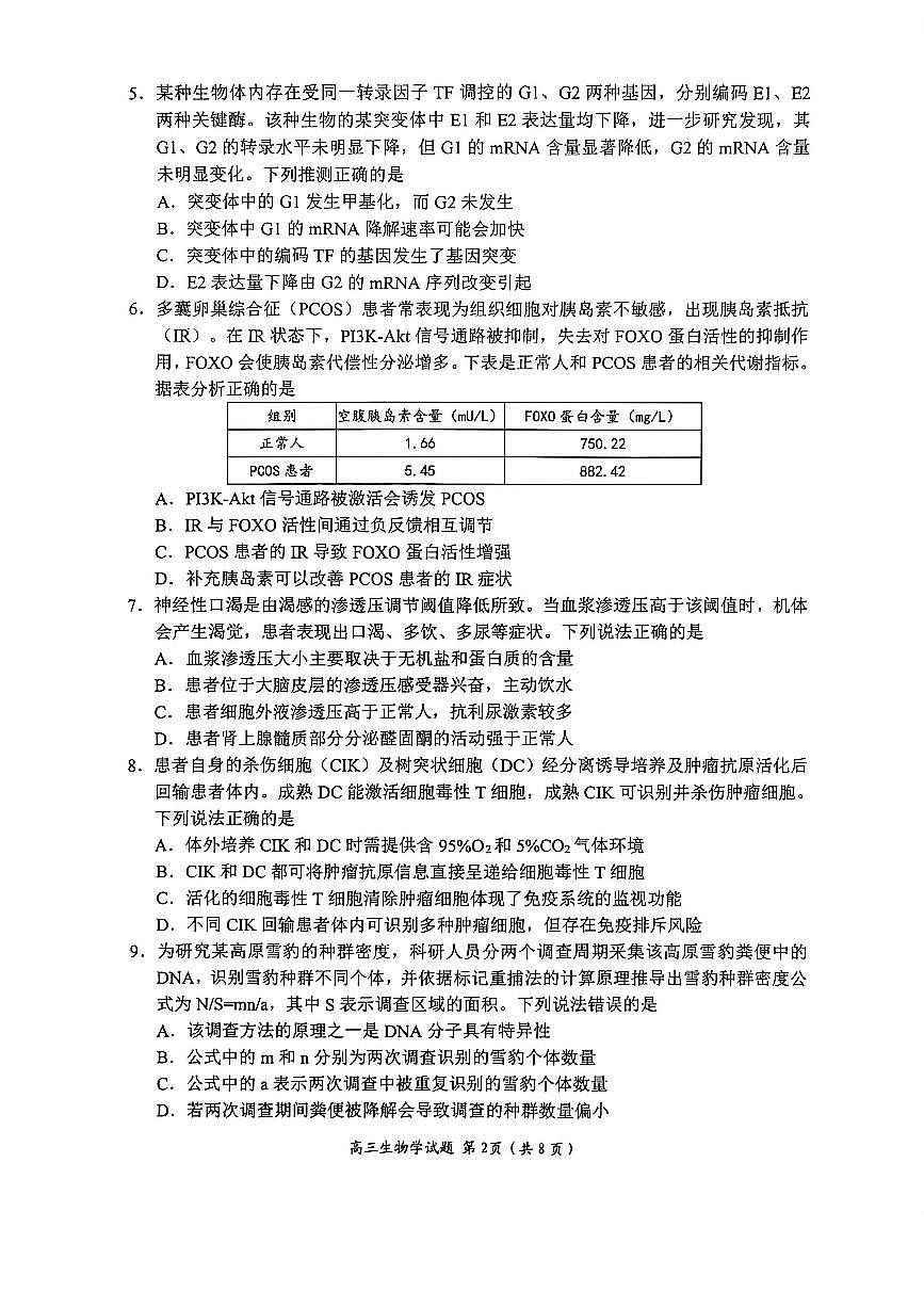 生物试题卷第2页
