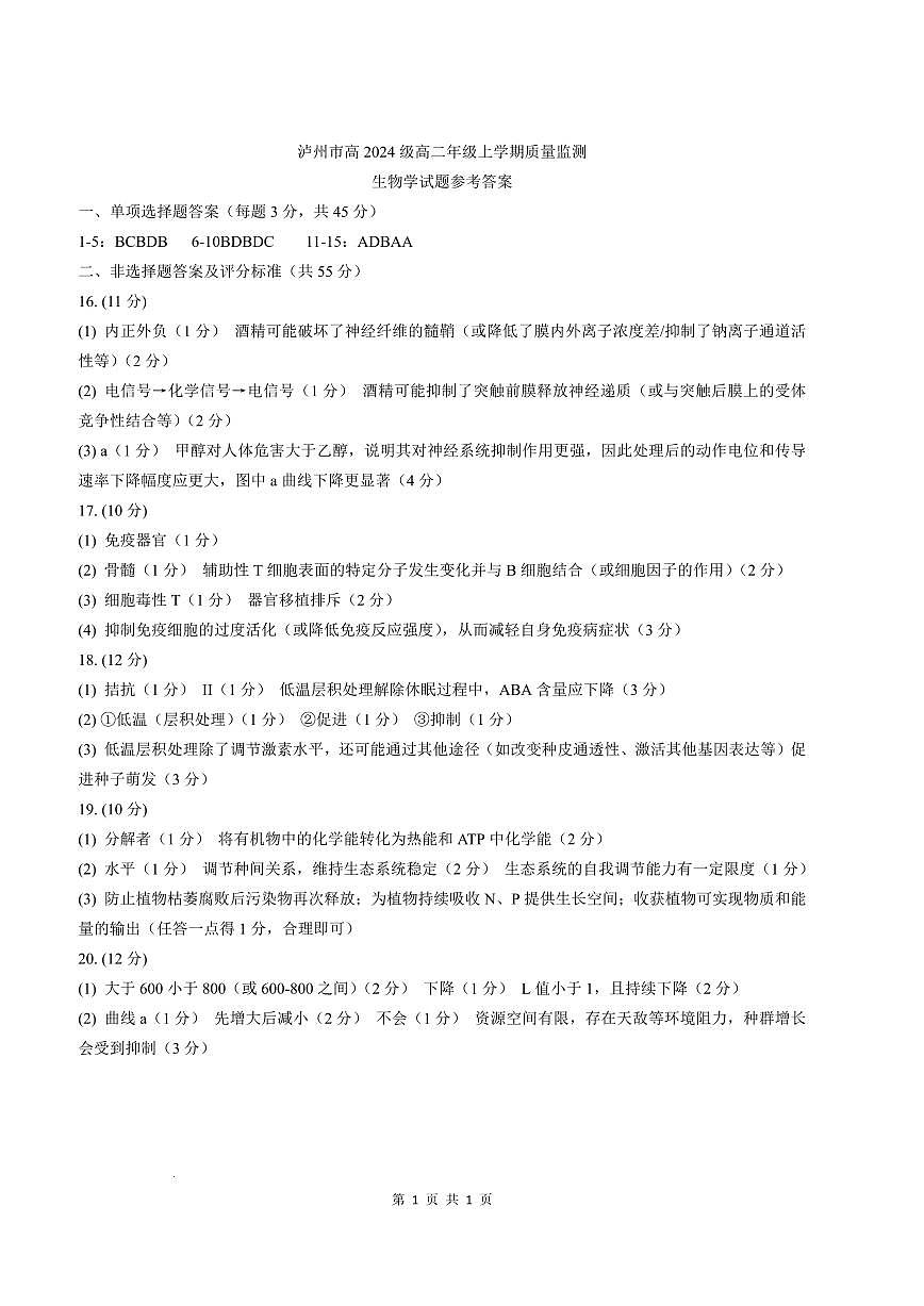 娉稿窞甯傞珮2024绾ч珮浜屽勾绾т笂瀛︽湡璐ㄩ噺鐩戞祴璇曢鐢熺墿绛旀第1页