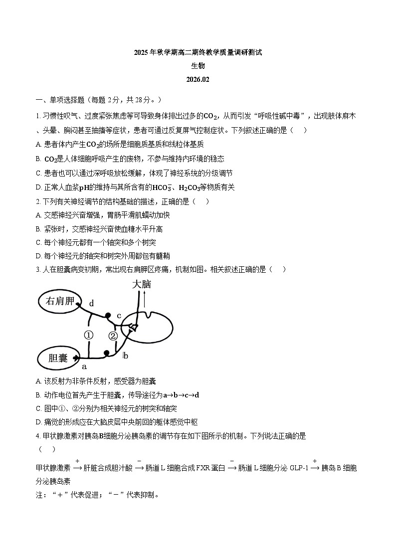 江苏江阴长泾中学等校2025年秋学期高二期终教学质量调研测试生物试题含答案第1页