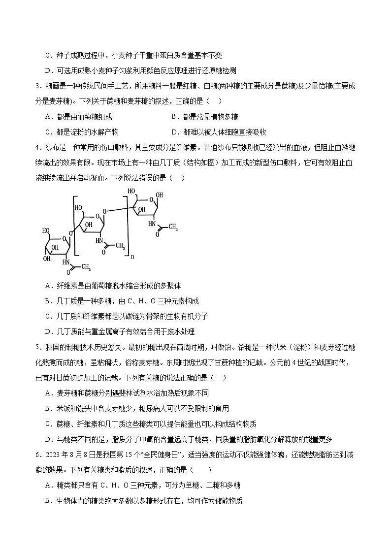 高考生物一轮考点通关卷03 糖类和脂质（原卷版）第2页