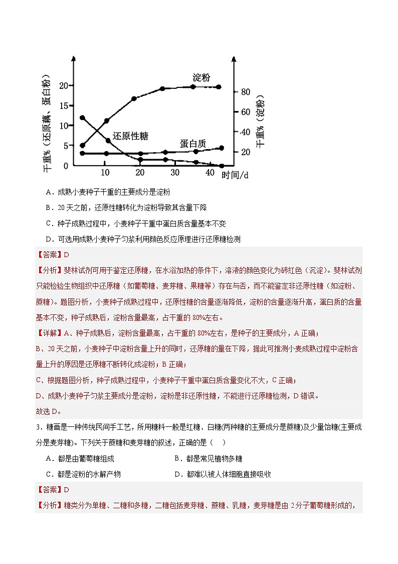 高考生物一轮考点通关卷03 糖类和脂质（解析版）第2页