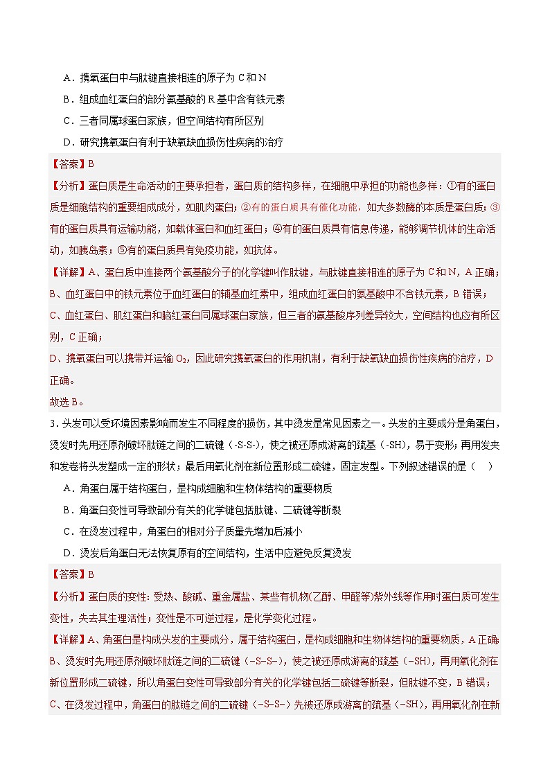 高考生物一轮考点通关卷04 蛋白质和核酸（解析版）第3页