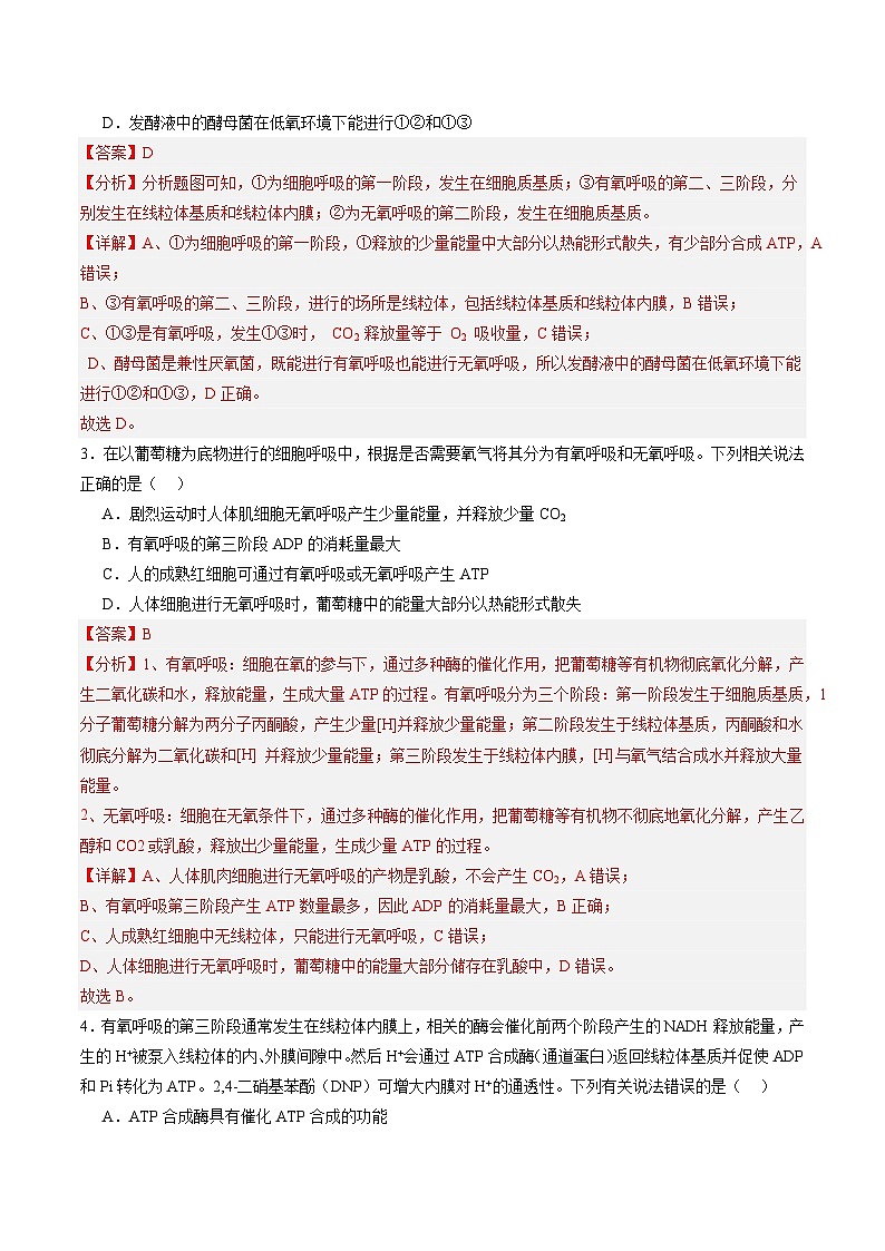 高考生物一轮考点通关卷09 细胞呼吸（解析版）第3页