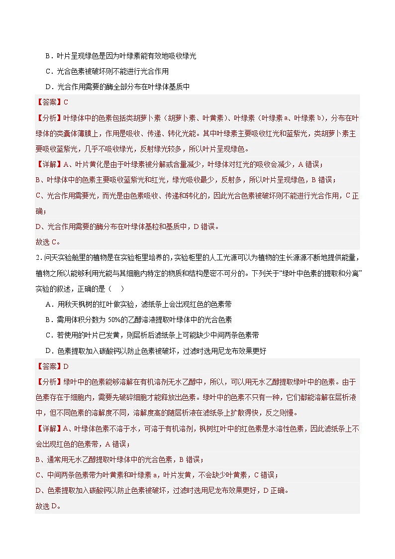 高考生物一轮考点通关卷10 光合作用（解析版）第2页