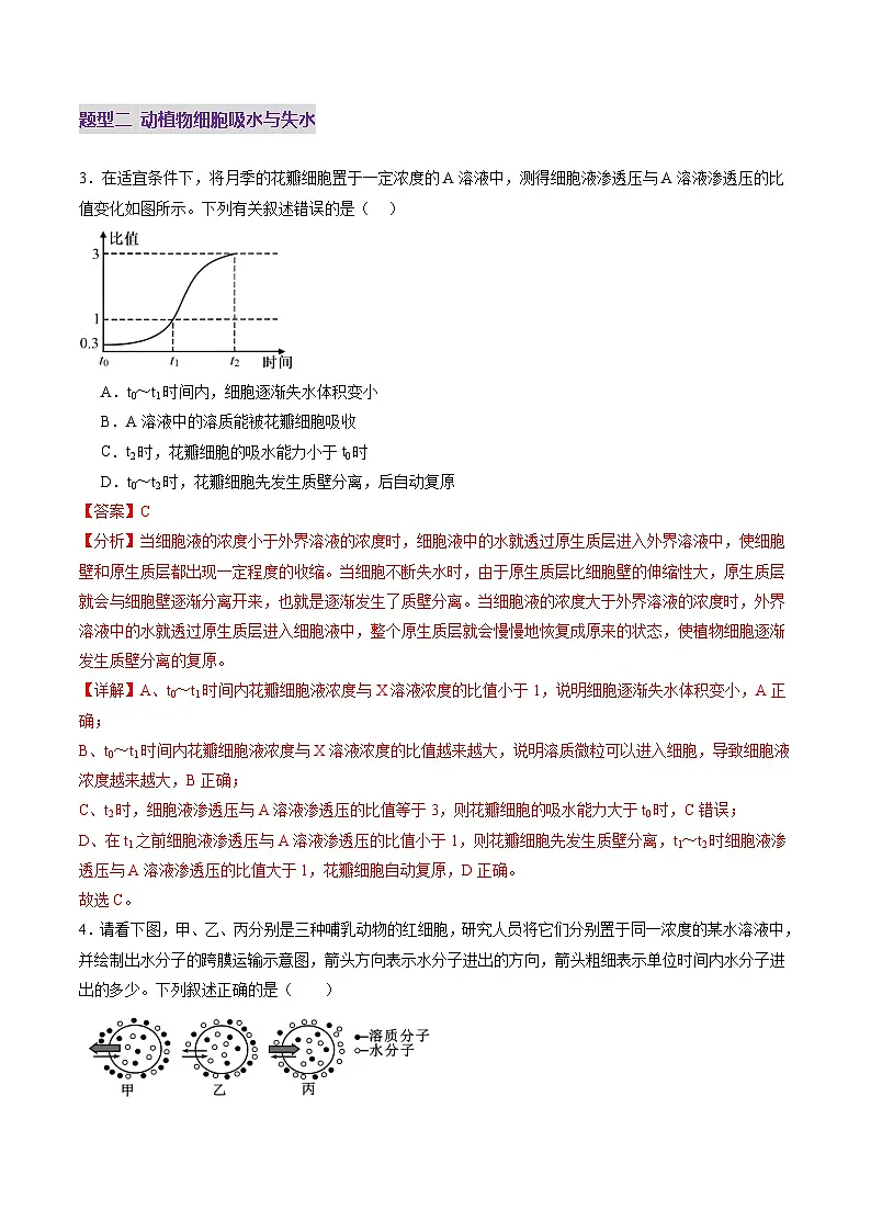 高考生物一轮-物质运输（练习）（解析版）第3页