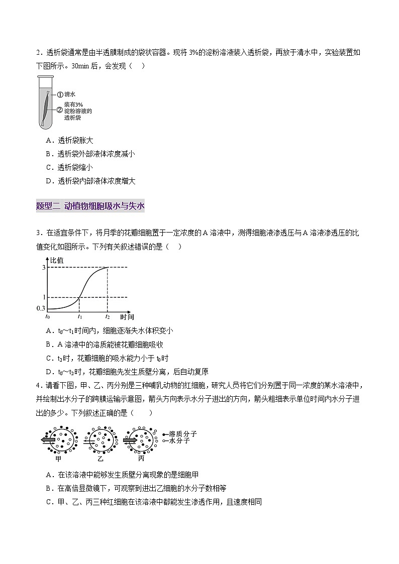 高考生物一轮-物质运输（练习）（原卷版）第2页