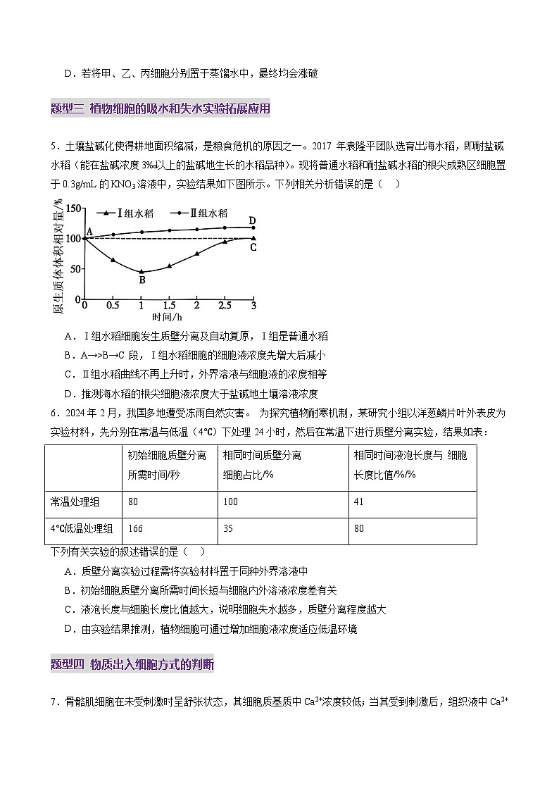 高考生物一轮-物质运输（练习）（原卷版）第3页