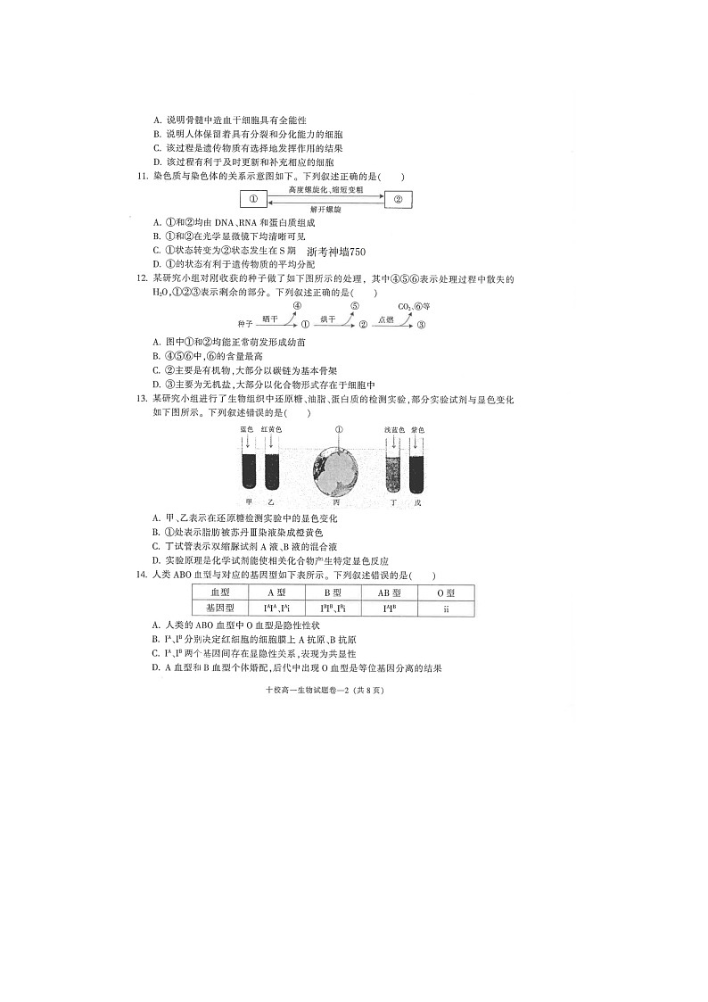金华十校2025-2026学年高一上学期期末质检生物卷含答案第2页