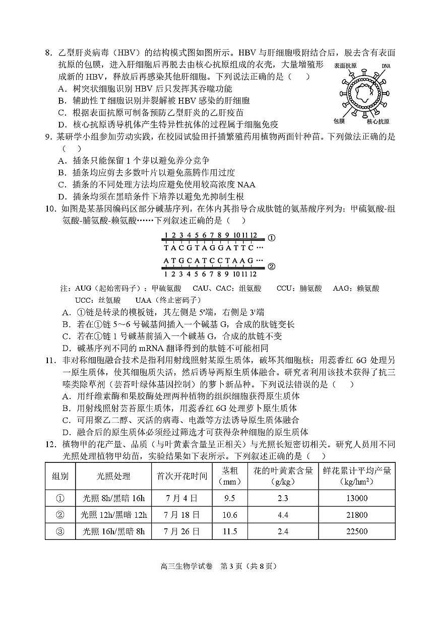 广西示范性高中2026届高三生物上学期9月联合调研测试pdf含解析第3页