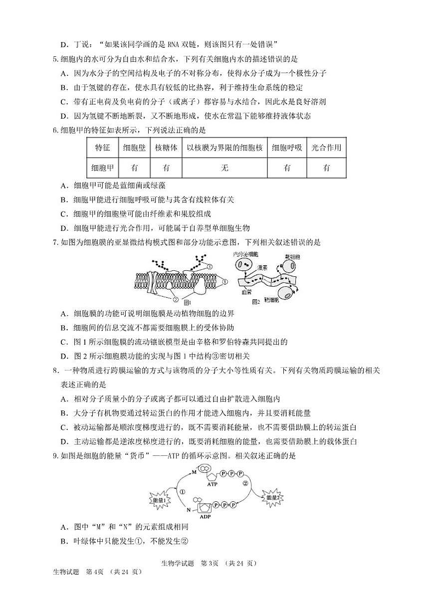 2025-2026学年吉林省长春外国语学校高一上学期期末考试生物试题（含答案）第2页