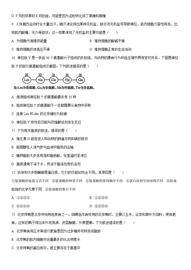 2025-2026年河南省部分学校高一上学期第二次联考生物试卷（学生版）第3页
