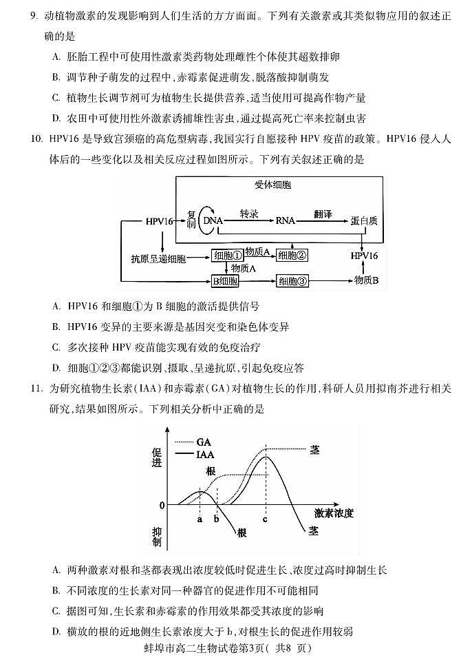 Y蚌埠高二生物试卷第3页