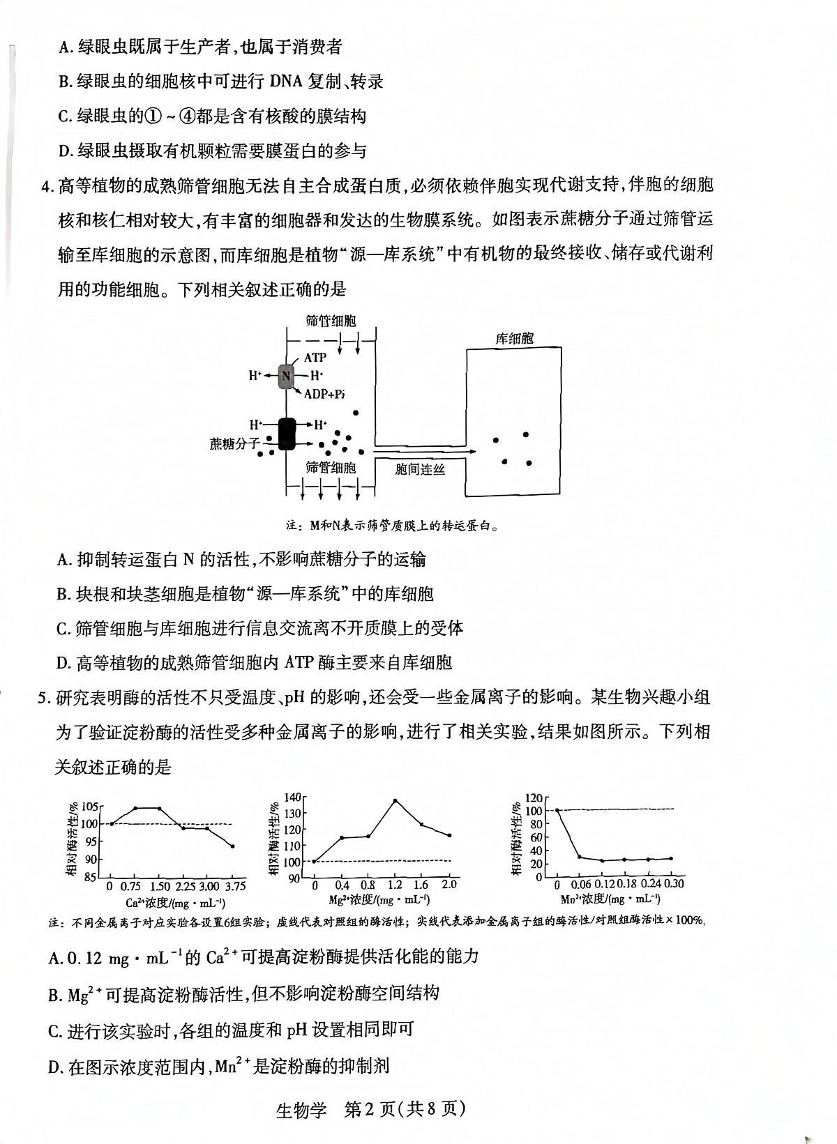安徽省亳州市普通高中2025一2026学年度第一学期高三期末质量检测生物学试题第2页