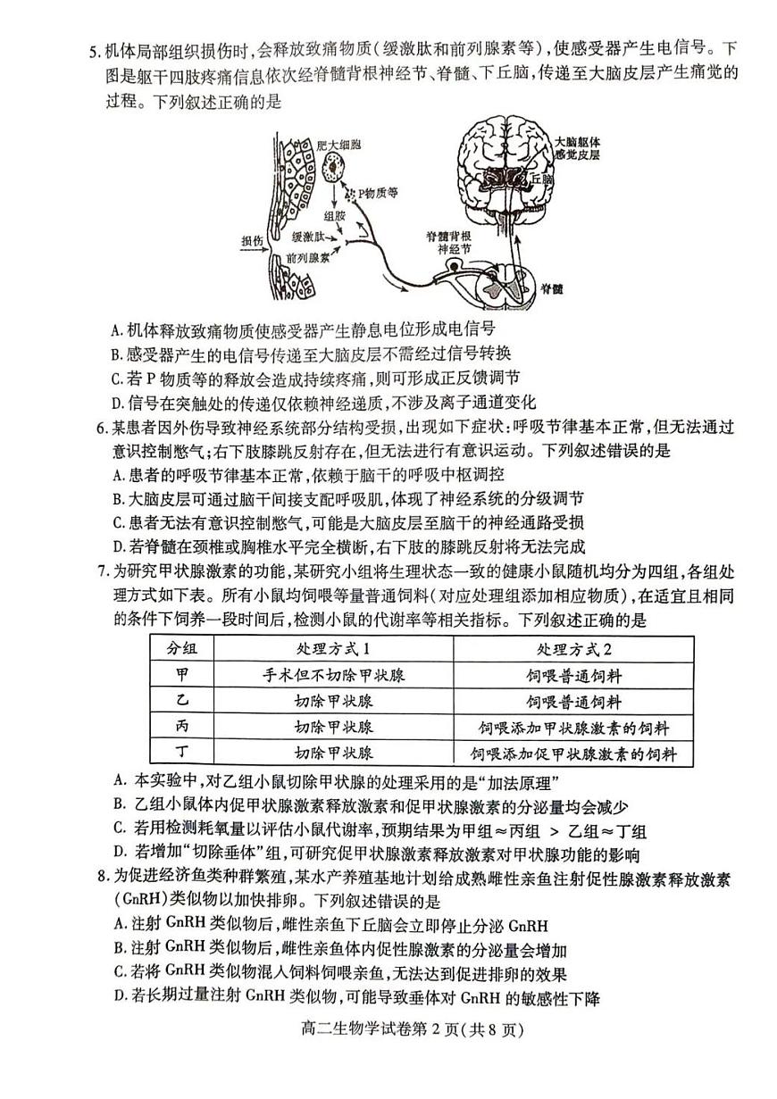 内江市2025-2026学年度第一学期高二期末检测题生物第2页