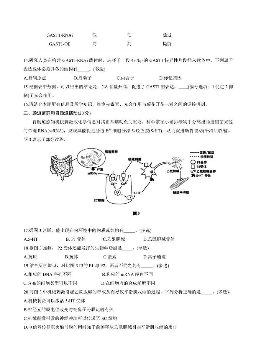 上海市徐汇区2026届高三上一模生物试卷（含答案）第3页
