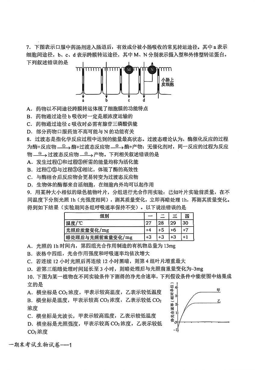江西宜春市上高县二中2025-2026学年度上学期高一期末考试生物试卷第2页