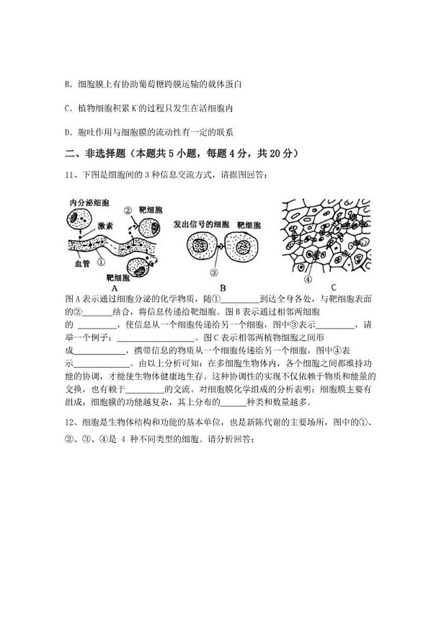 2024-2025学年广西壮族自治区贵港市覃塘高级中学高一上学期期中生物试卷（含答案）第3页