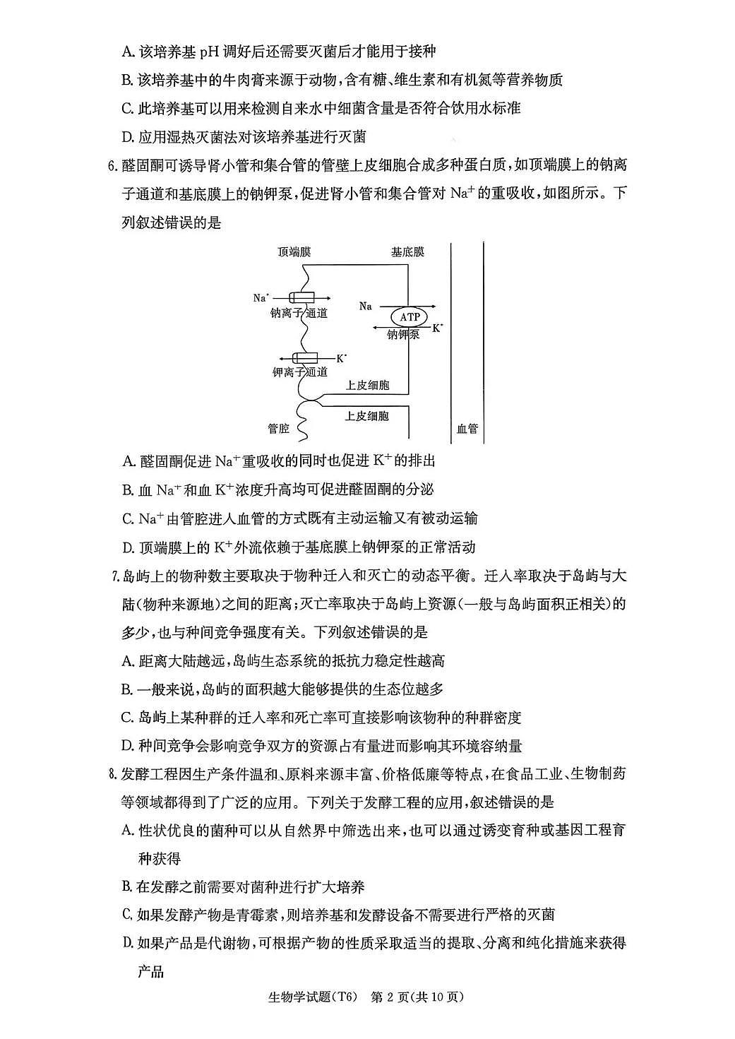 湖南师大附中2026届高三月考试卷（六）生物第2页