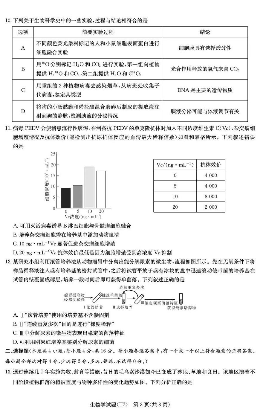 湖南师大附中2026届高三月考试卷（七）生物第3页