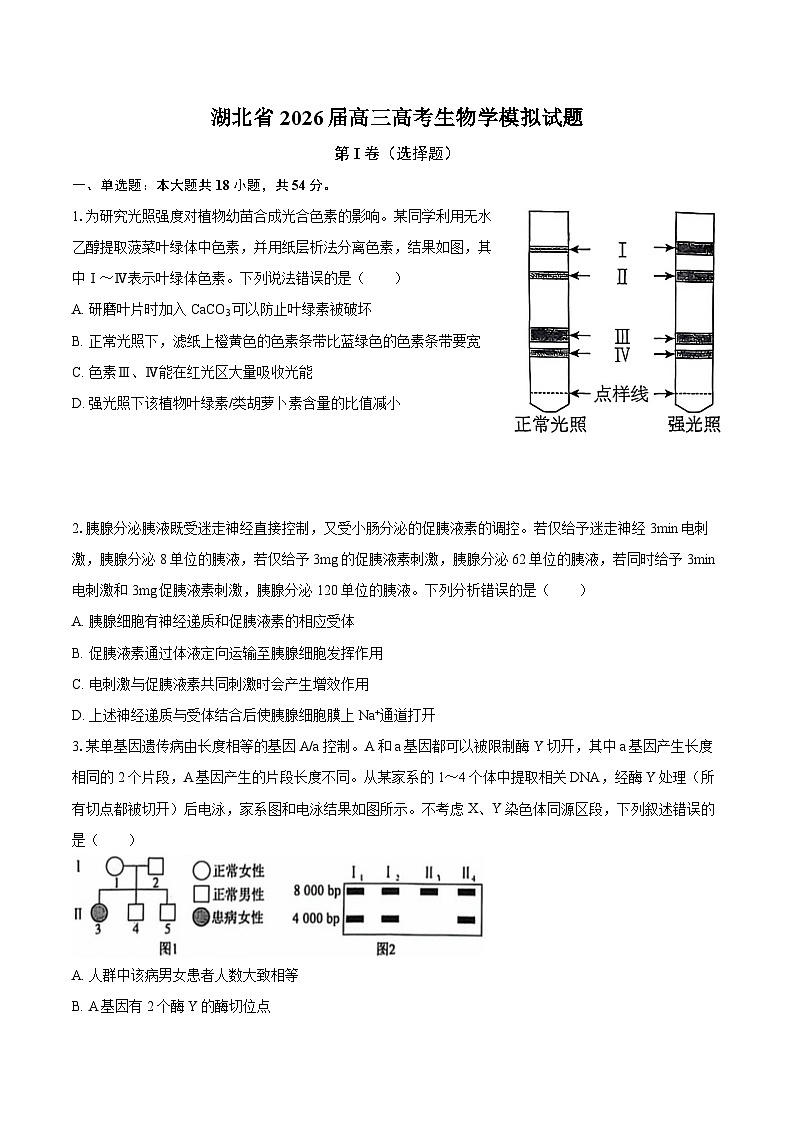 湖北省2026届高三高考生物学模拟试题第1页