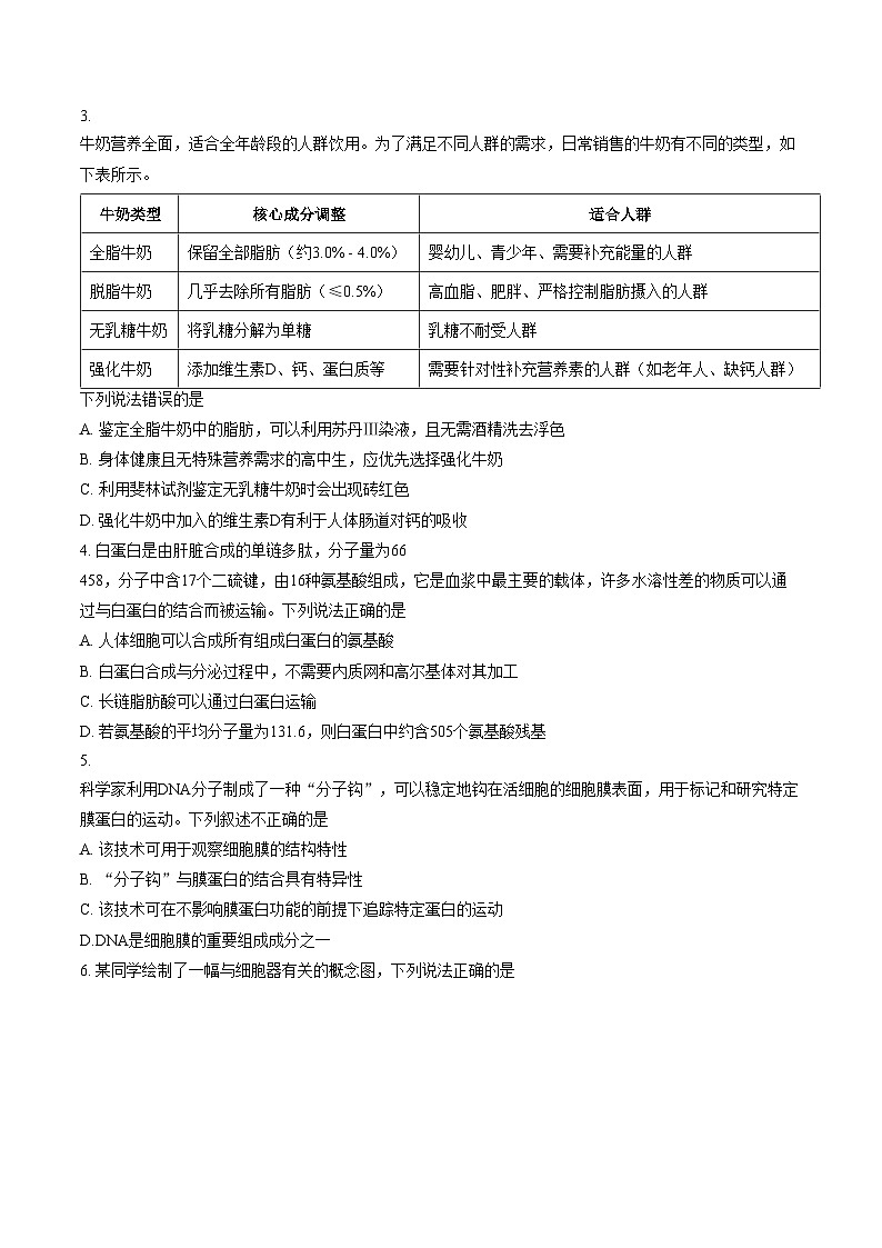 广东深圳外国语学校2025_2026学年度高一年级第一学期期末考试生物学试题（文字版，含答案）第2页