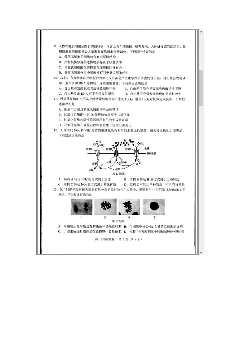浙江省杭州市2024-2025学年高一上学期1月期末考试 生物 含答案第2页