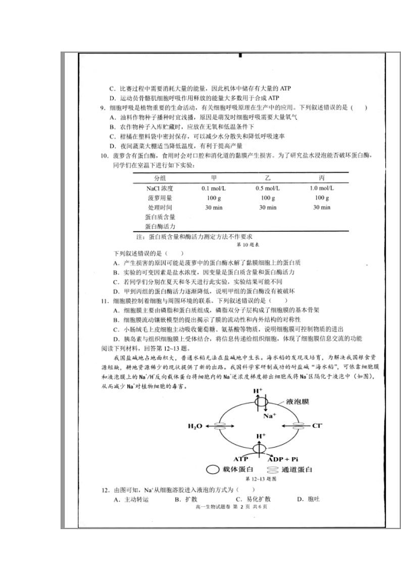 浙江省杭州市2023-2024学年高一上学期期末学业水平测试 生物 含答案第2页