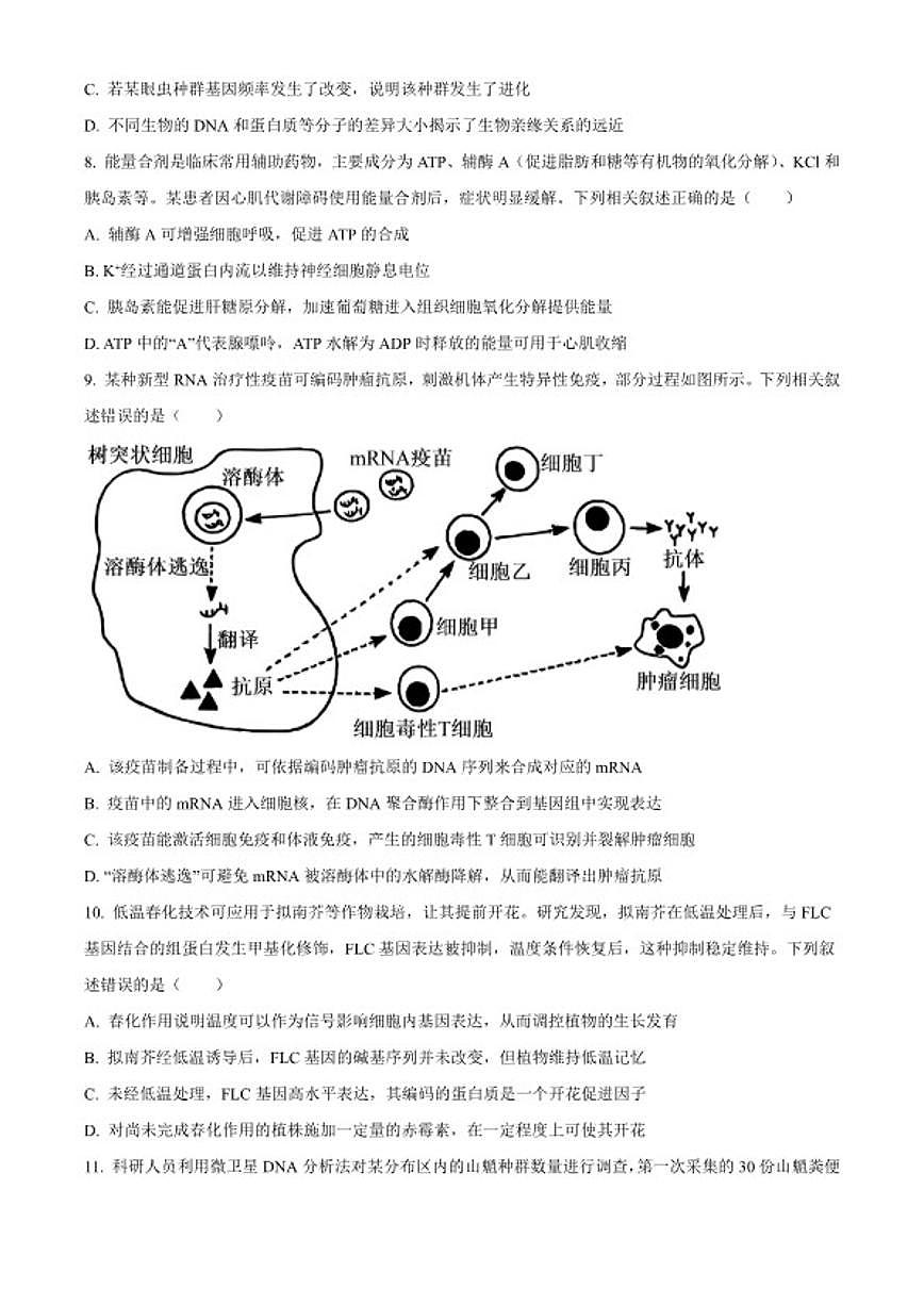 2026届云南省大理白族自治州高三上二模生物试题（原卷版）（无答案）第3页