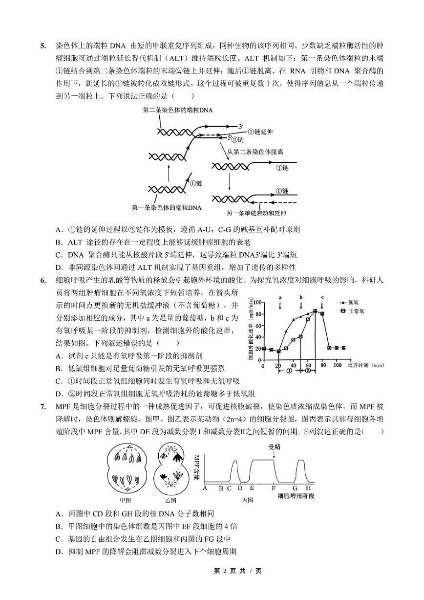 2025-2026学年重庆实验外国语学校度高三（上）1月期末考试（七）生物试卷（含答案）第2页
