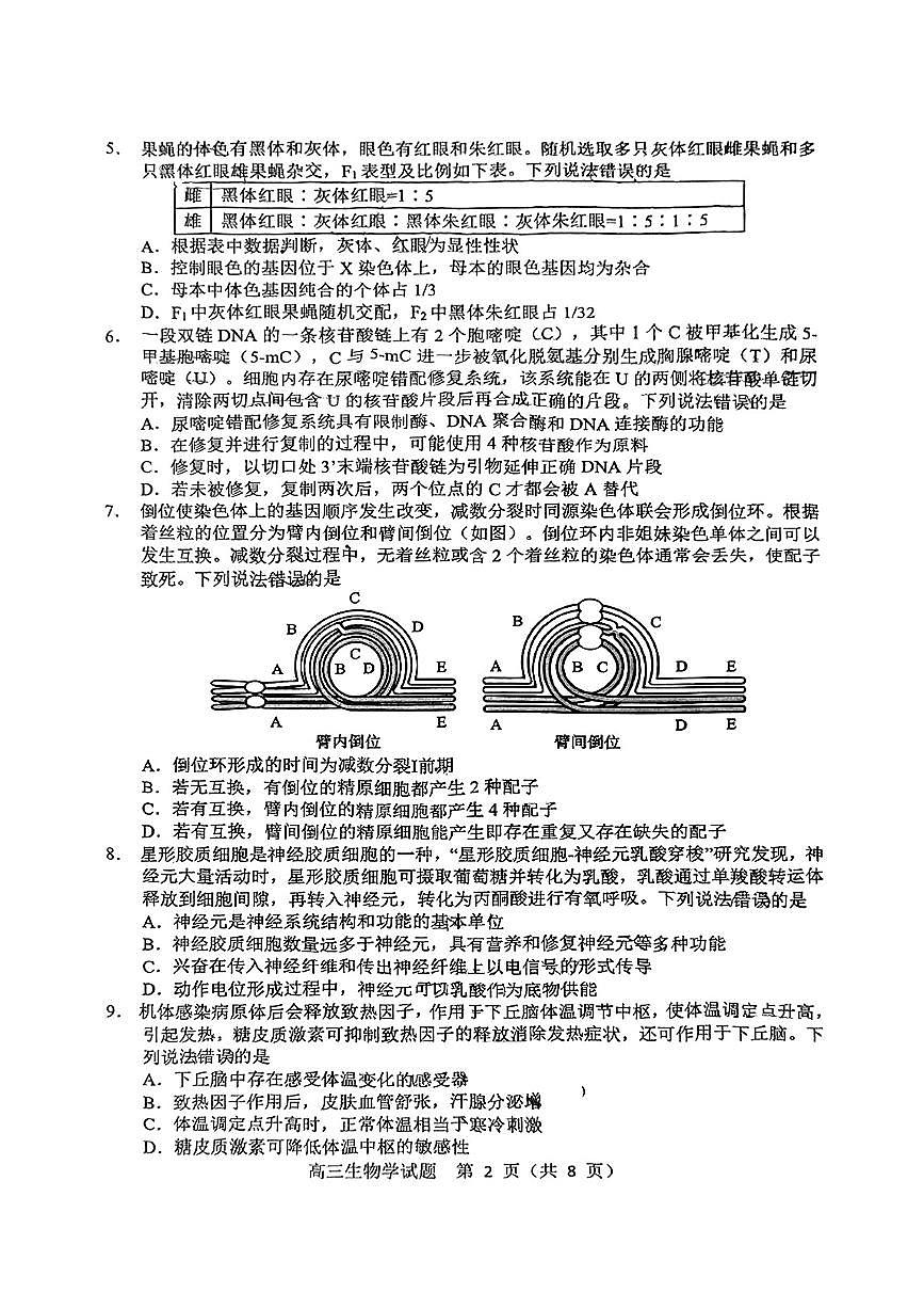 山东省淄博市、滨州市2025届高三模拟考试生物第2页