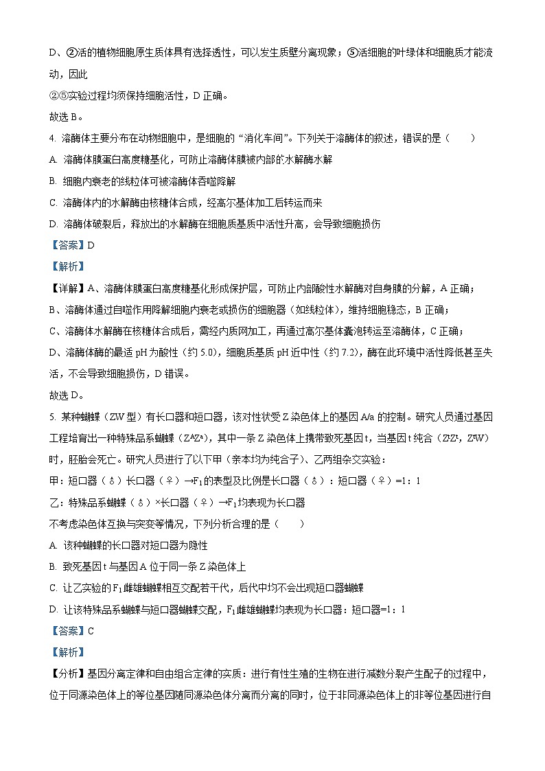 湖南省株洲市芦淞区株洲市南方中学2023级高三下学期2月阶段性检测生物试题  Word版含解析第3页