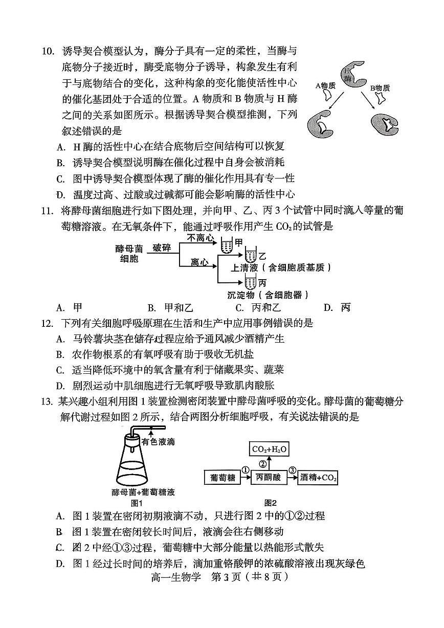 福建龙岩市2025-2026学年高一上学期教学质量检查生物学试题（期末）第3页