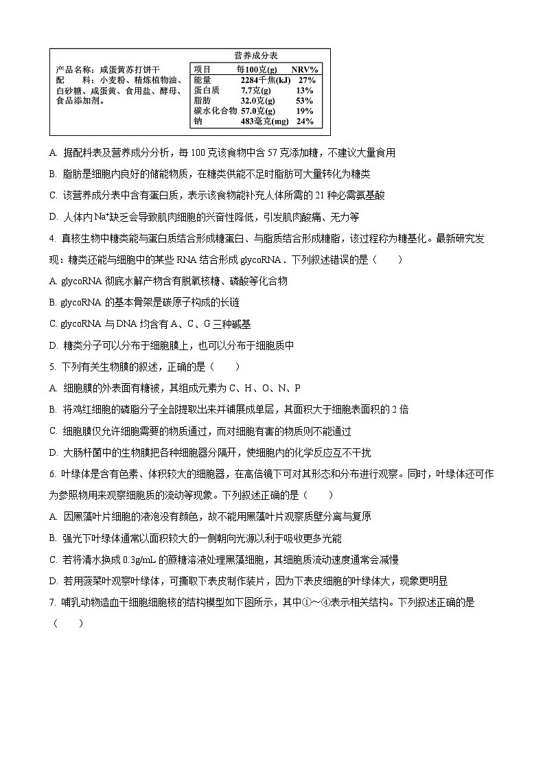 山东聊城市2025-2026学年度第一学期期末教学质量抽测高一生物试题（试卷+解析）第2页